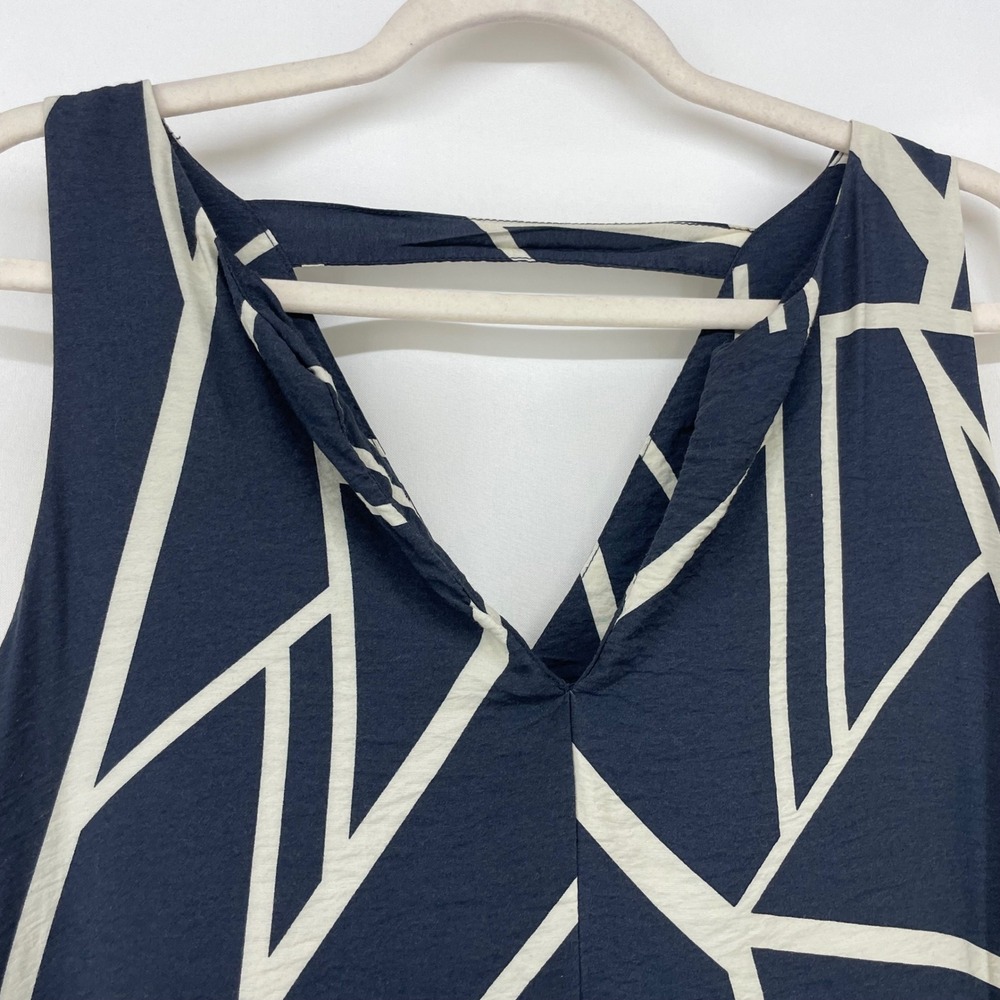 Banana Republic Size XL Shift Dress Navy Blue Geometric Abstract V-Neck Pockets - Picture 2 of 8